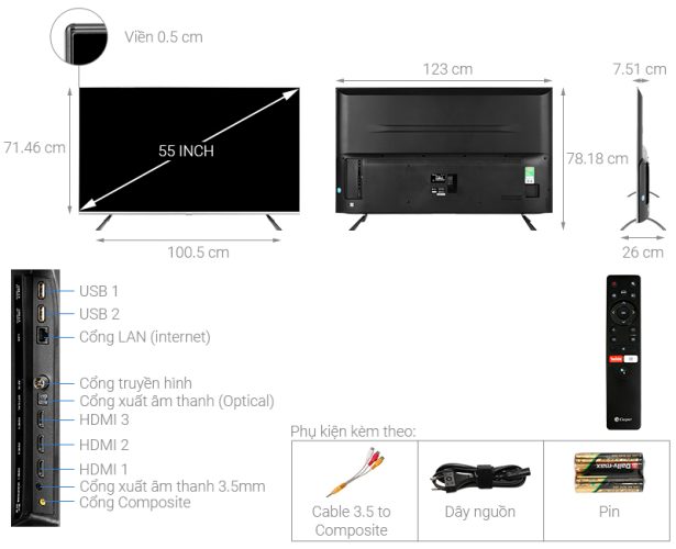 Tivi Casper 55 inch Android 9.0 4K HDR 55UG6000