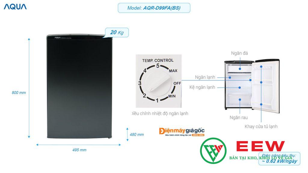 Tủ lạnh Aqua AQR-D99FA(BS) - ngăn đá rộng rãi, đáp ứng nhu cầu đông lạnh linh hoạt