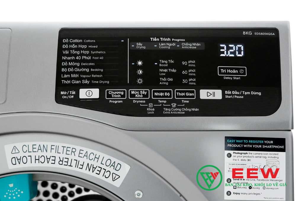 Máy sấy 8Kg Electrolux EDS805KQSA: thiết kế hiện đại, vận hành êm ái không tiếng ồn Máy sấy 8Kg Electrolux EDS805KQSA: thiết kế hiện đại, vận hành êm ái không tiếng ồn