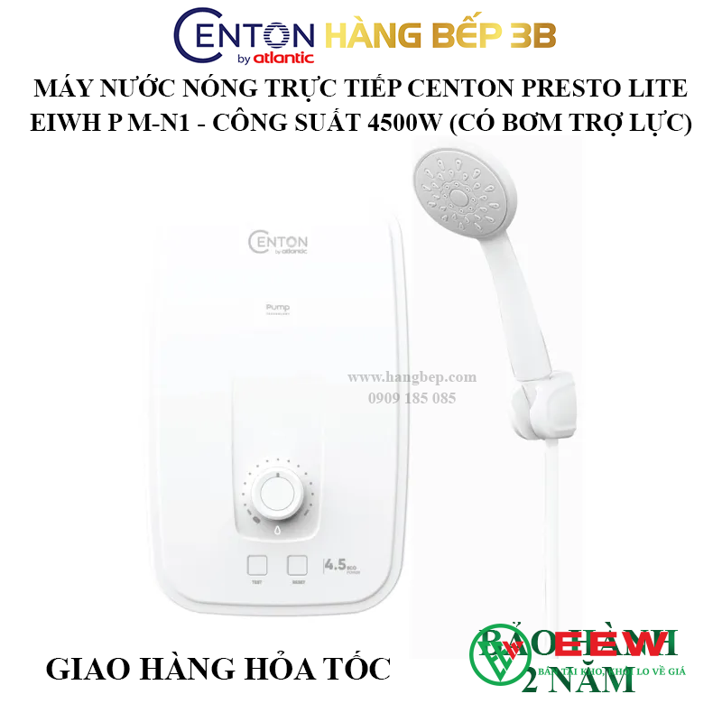 Máy nước nóng Centon EIWH P M-N1 4.5kW - bảo vệ chống giật, chống rò rỉ, an toàn cho trẻ nhỏ