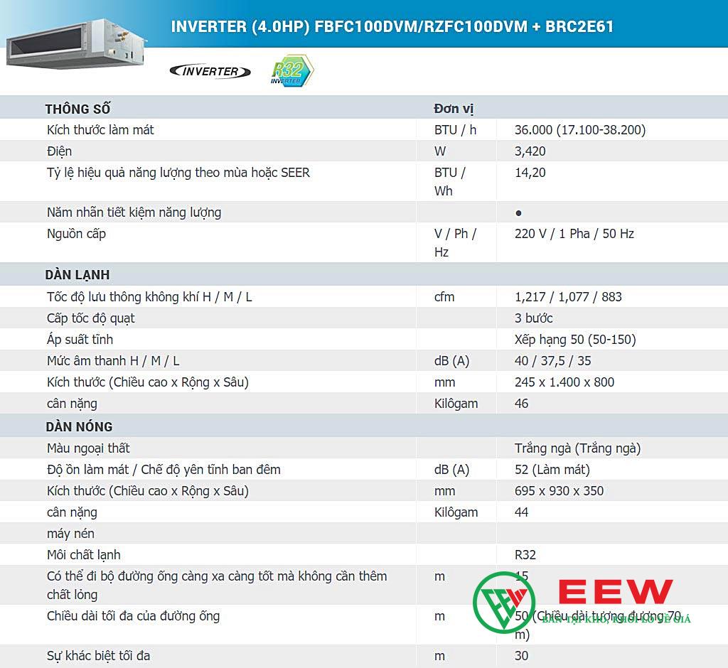 Điều hòa âm trần nối ống gió Daikin 36.000BTU 1 chiều inverter 3 Pha FBFC100DVM9/RZFC100EY1 Điều hòa âm trần nối ống gió Daikin 36.000BTU 1 chiều inverter 3 Pha FBFC100DVM9/RZFC100EY1