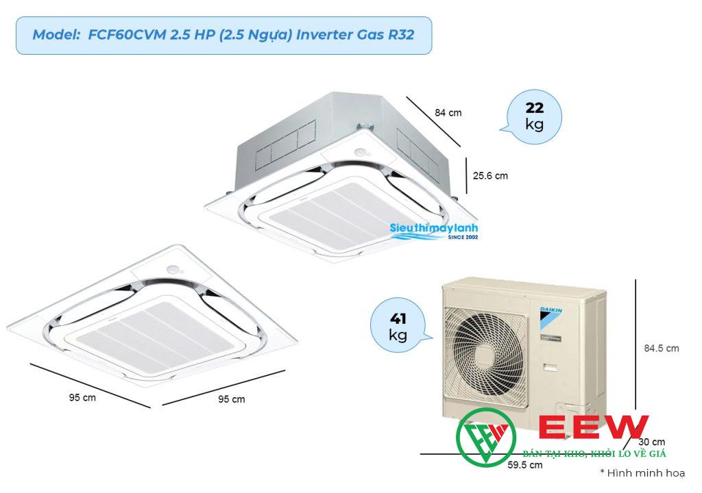 Điều hòa âm trần Daikin 21.000BTU 1 chiều inverter FCF60CVM/RZF60DVM