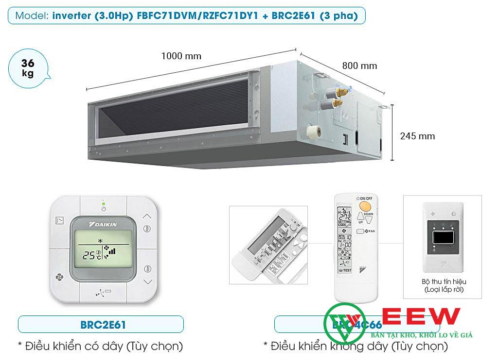 Điều hòa Daikin nối ống gió 24.200BTU inverter FDLF71DV1/RZFC71EVM
