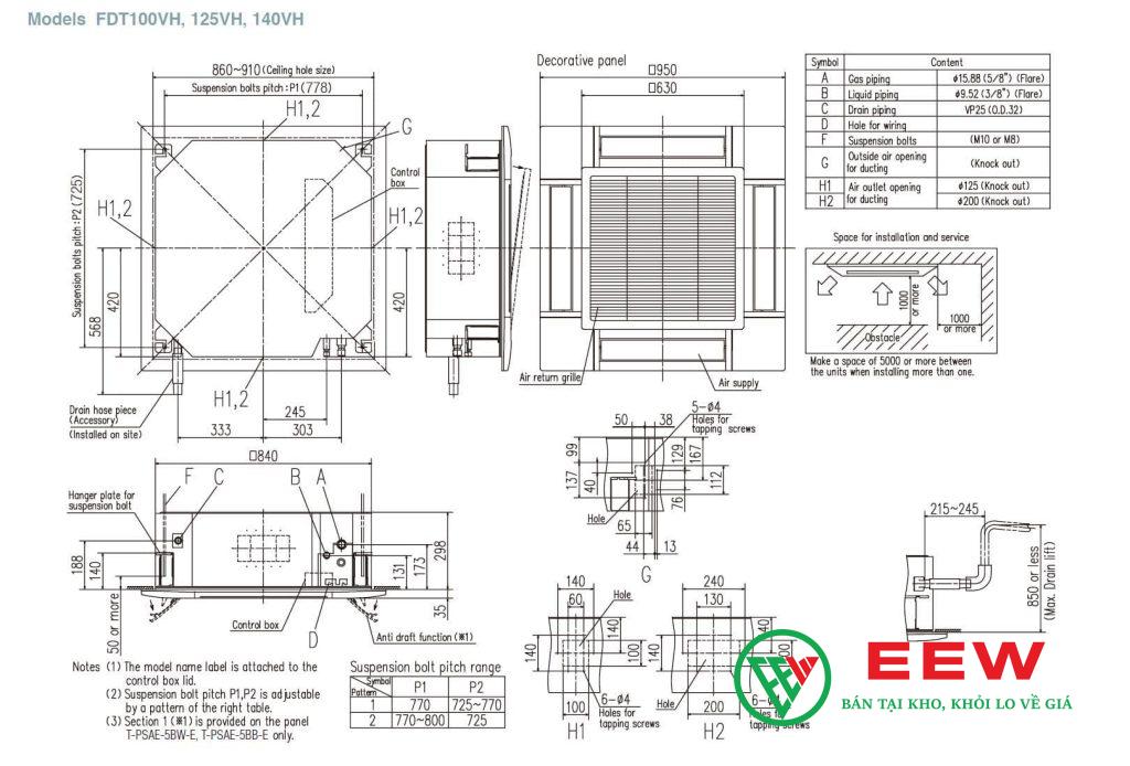 Điều hòa âm trần Mitsubishi Heavy 45.000BTU inverter 2 chiều FDT125VH/FDC125VNP-W