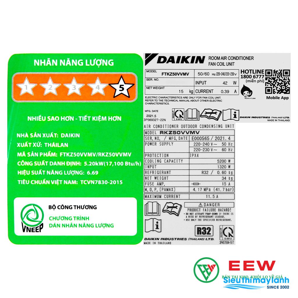 Điều hòa Daikin 1 chiều 18000BTU inverter FTKZ50VVMV Điều hòa Daikin 1 chiều 18000BTU inverter FTKZ50VVMV