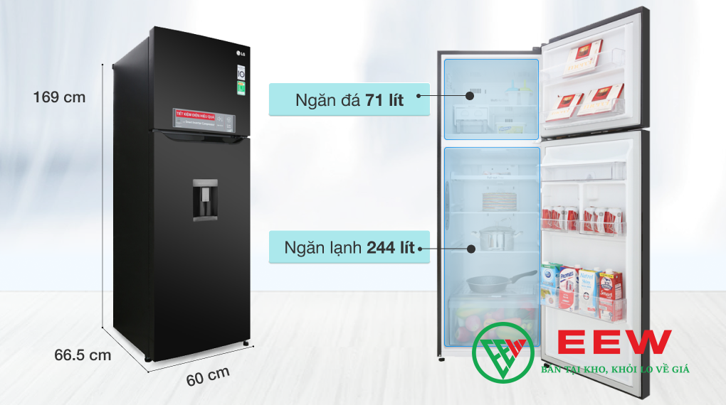 Tủ lạnh LG inverter 2 cánh 333l GN-D315BL - vận hành êm ái, không gian lưu trữ thông minh