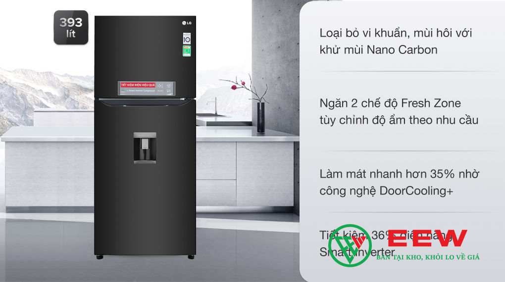 Tủ lạnh LG inverter 2 cánh 427l GN-D422BL - vận hành êm ái, không gian lưu trữ thông minh Tủ lạnh LG inverter 2 cánh 427l GN-D422BL - vận hành êm ái, không gian lưu trữ thông minh