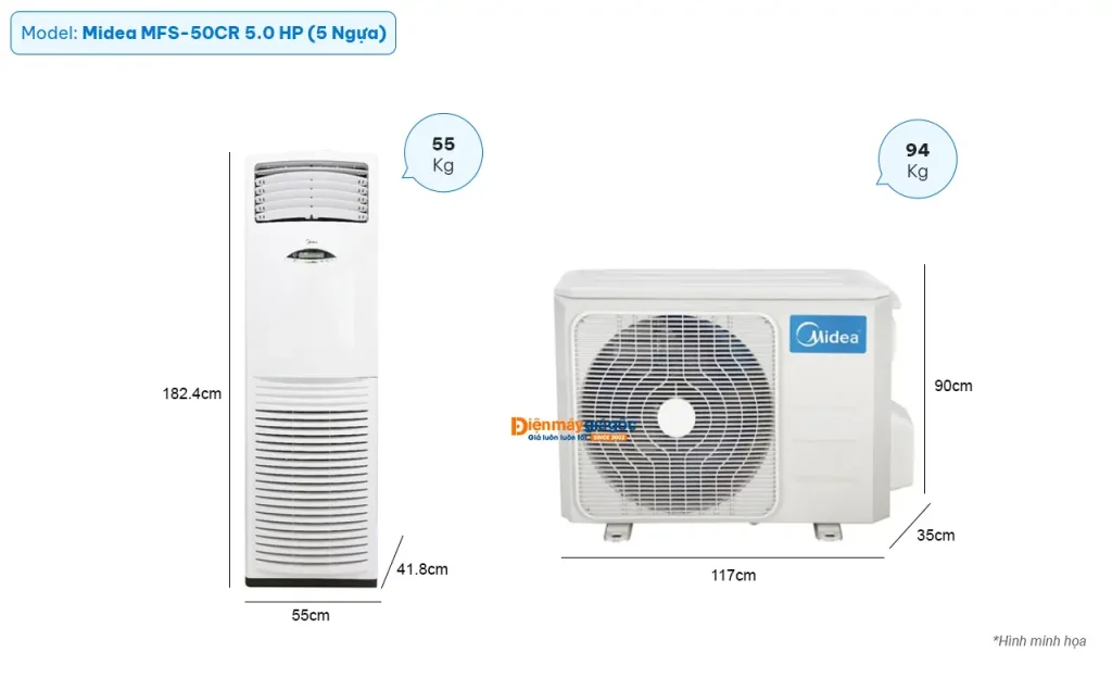 Điều hòa tủ đứng Midea 1 chiều 50.000BTU MFS-50CR - Thiết kế sang trọng, làm mát không gian rộng nhanh chóng