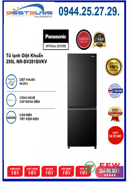 Tủ Lạnh Panasonic Inverter 255 lít - công nghệ làm lạnh nhanh, giữ thực phẩm tươi lâu Tủ Lạnh Panasonic Inverter 255 lít - công nghệ làm lạnh nhanh, giữ thực phẩm tươi lâu