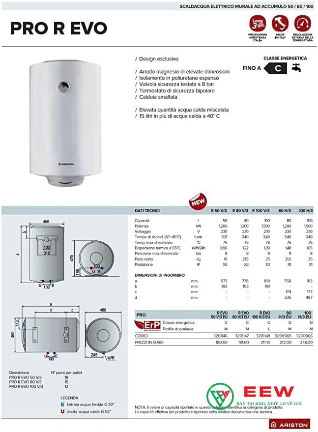 Máy nước nóng Ariston 80l PRO R 80 V - công suất mạnh mẽ, nước nóng tức thì mọi lúc Máy nước nóng Ariston 80l PRO R 80 V - công suất mạnh mẽ, nước nóng tức thì mọi lúc
