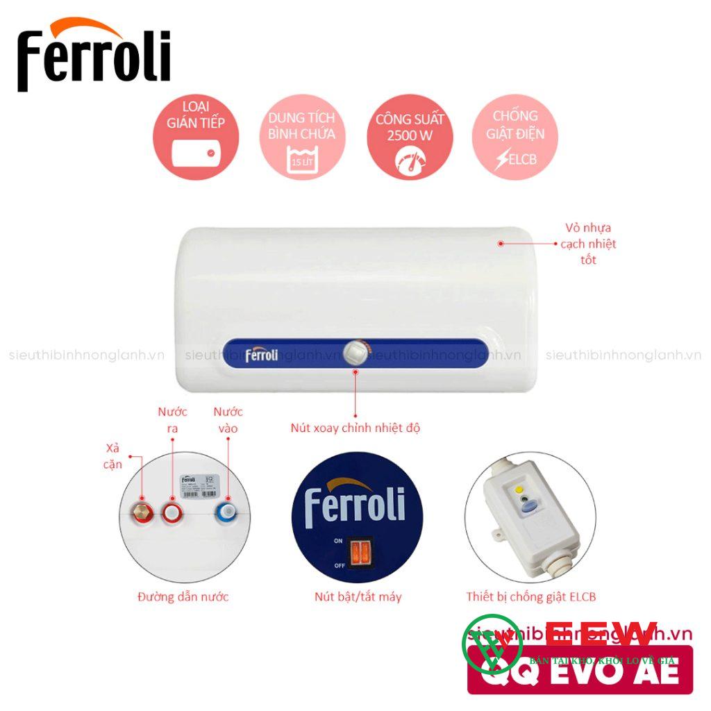 Máy nước nóng Ferroli 15L QQ Evo 15 AE - bền bỉ, hoạt động êm ái suốt ngày dài