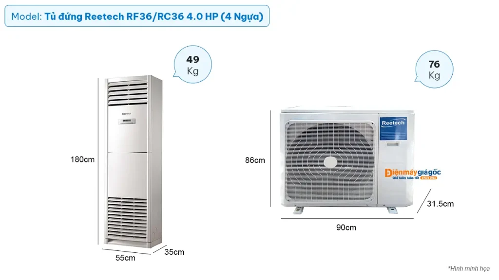 Điều hòa tủ đứng Reetech 36000BTU RF36/RC36 - giải nhiệt nhanh cho không gian rộng Điều hòa tủ đứng Reetech 36000BTU RF36/RC36 - giải nhiệt nhanh cho không gian rộng
