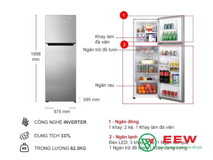 Tủ lạnh Casper Inverter 2 cánh 337L RT-368VG - công nghệ inverter êm ái, bảo quản thực phẩm tươi lâu Tủ lạnh Casper Inverter 2 cánh 337L RT-368VG - công nghệ inverter êm ái, bảo quản thực phẩm tươi lâu