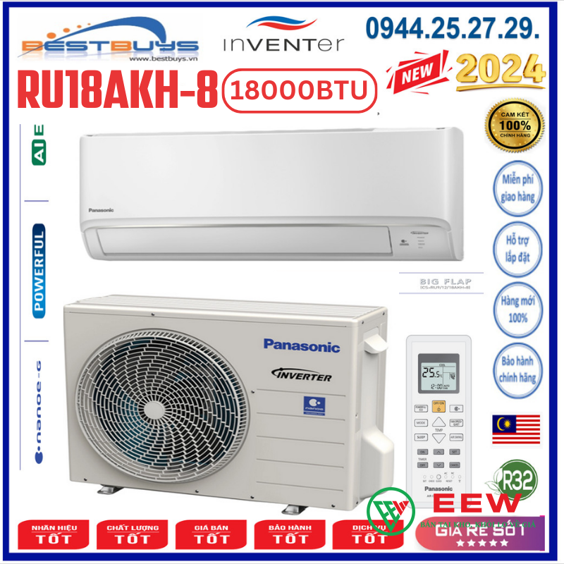 Điều hòa Panasonic RU18AKH-8 - lọc không khí thông minh, bảo vệ sức khỏe cả nhà