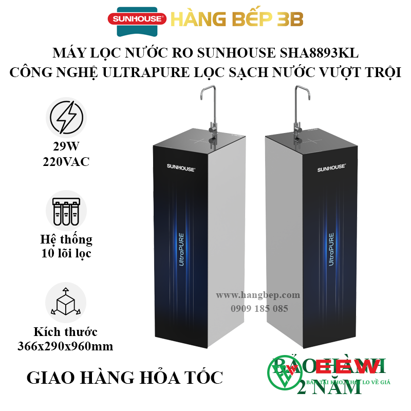 Máy lọc nước RO UltraPURE Sunhouse SHA8893KL - Lọc sạch 99% tạp chất, an toàn tuyệt đối cho trẻ nhỏ