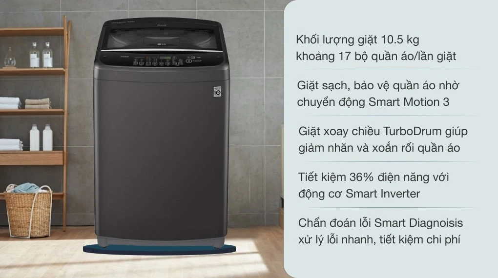 Máy giặt LG cửa trên 10.5Kg màu đen T2350VSAB Máy giặt LG cửa trên 10.5Kg màu đen T2350VSAB