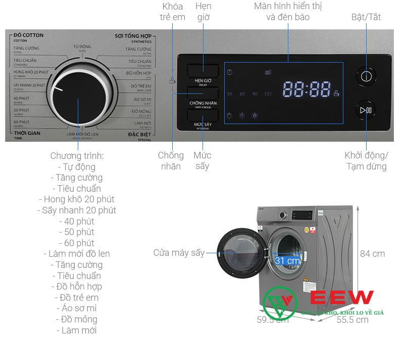 Máy sấy Toshiba dung tích 7Kg - Lồng sấy lớn, thoải mái cho gia đình đông người Máy sấy Toshiba dung tích 7Kg - Lồng sấy lớn, thoải mái cho gia đình đông người