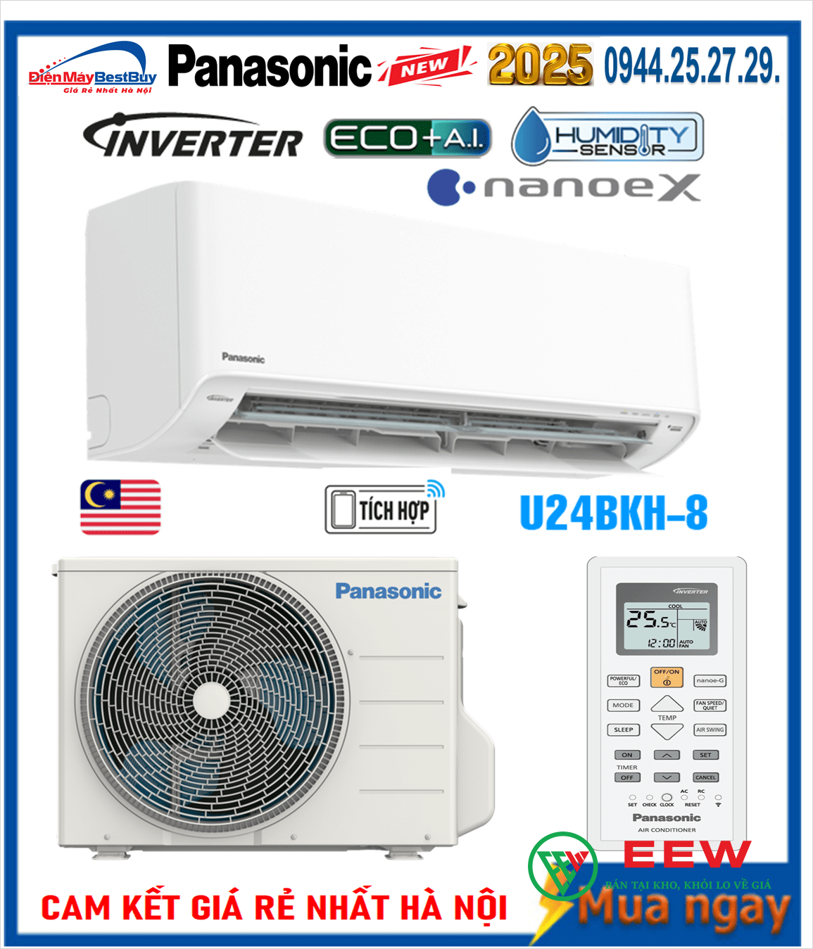 Điều hòa Panasonic 24000BTU 1 chiều inverter U24BKH-8 Điều hòa Panasonic 24000BTU 1 chiều inverter U24BKH-8