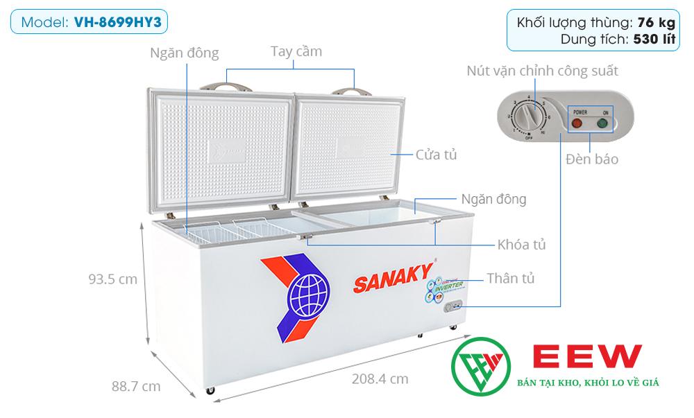 Tủ đông Sanaky VH-8699HY3 Inverter 761 lít - làm lạnh nhanh, đông đá đều, giữ trọn hương vị thực phẩm Tủ đông Sanaky VH-8699HY3 Inverter 761 lít - làm lạnh nhanh, đông đá đều, giữ trọn hương vị thực phẩm