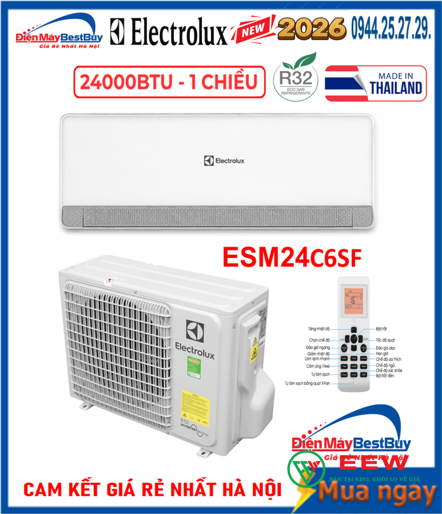 Điều Hoà Electrolux 24000BTU ESM24C6SF - Làm mát nhanh, tiết kiệm điện tối ưu cho gia đình bạn
