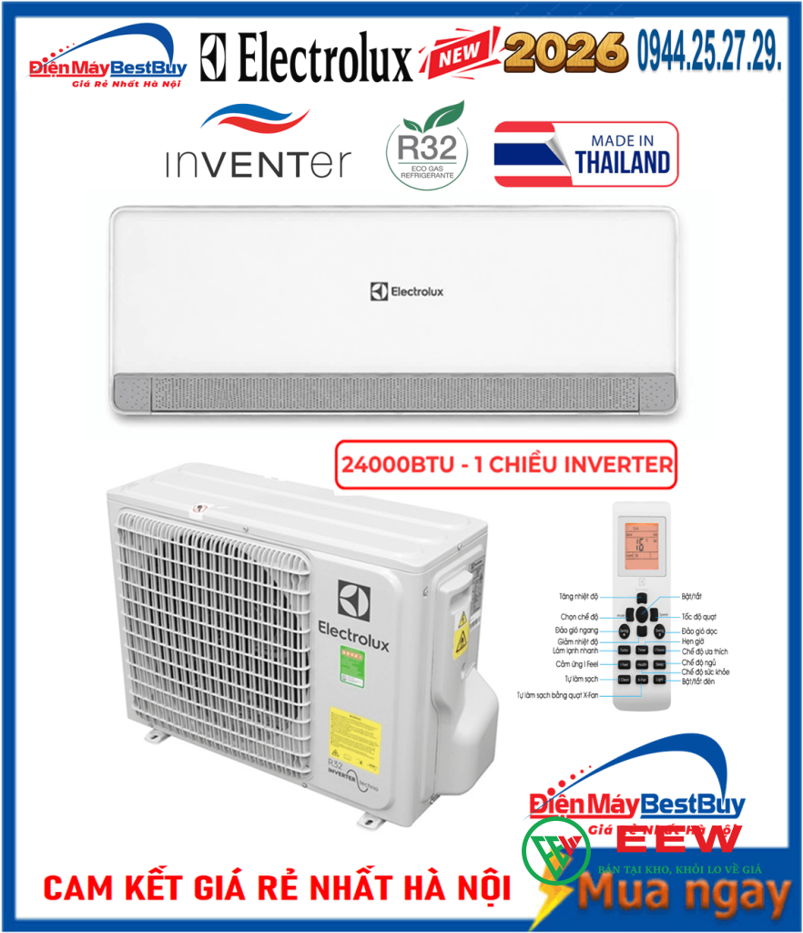Điều Hoà Electrolux ESV24C6CF3 - công nghệ Inverter hiện đại, làm lạnh nhanh chóng và êm ái